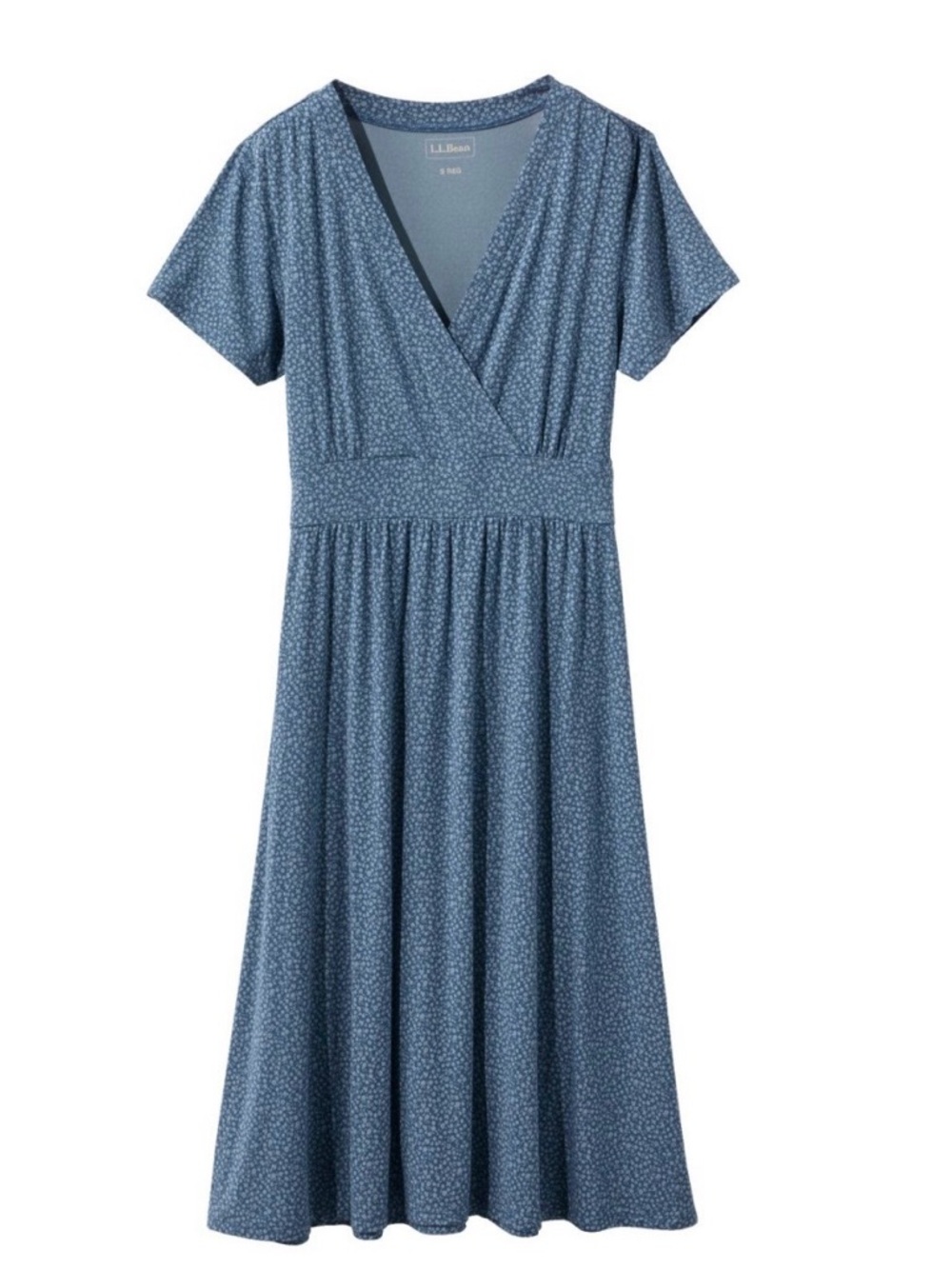 L.L. Bean Dusty Blue Floral Faux-Wrap Midi Dress